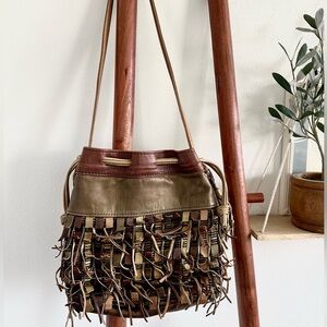 Vintage leather fringe shoulder bag
